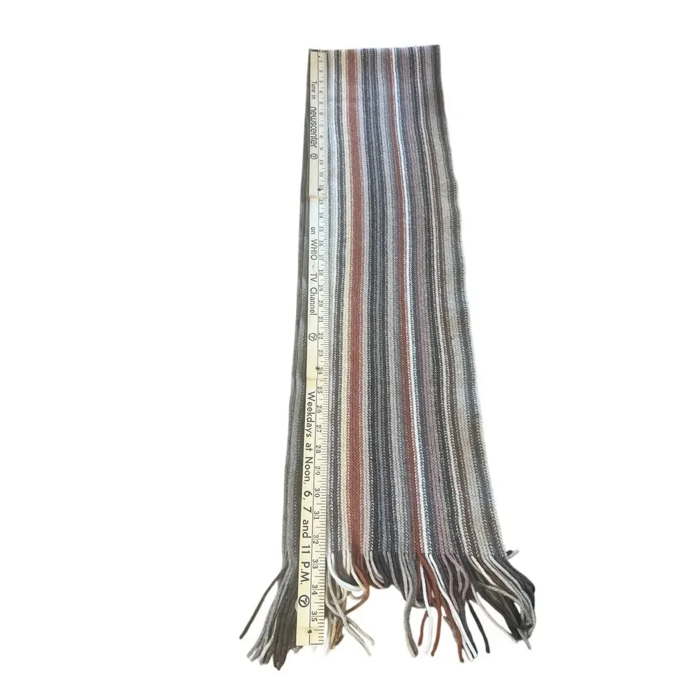 VTG William Brunton Hand Knits Scarf 100% Lambswool Made Scotland Striped Fringe